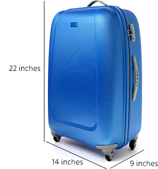 Carry-on baggage allowance is 22 inches high by 14 inches long by 9 inches wide